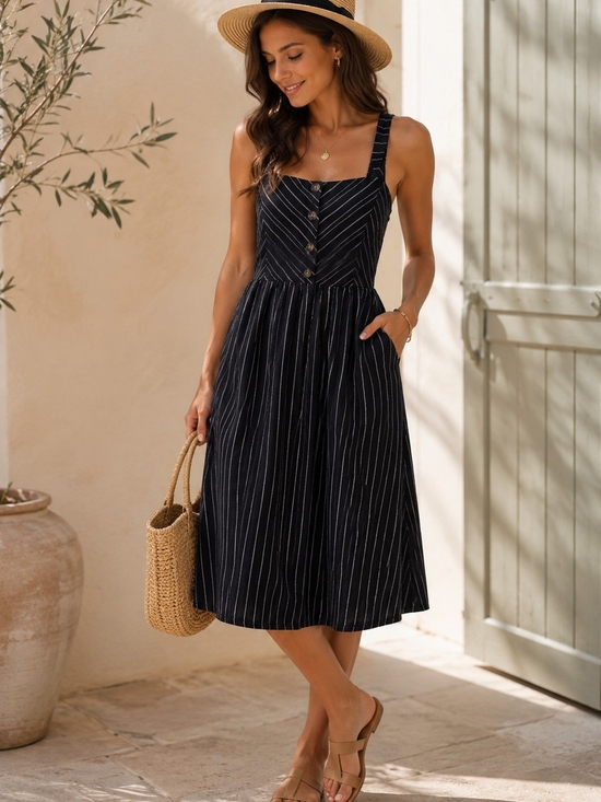 Reitmans Dresses & Skirts - Reitmans Linen Blend Striped Fit & Flare Sundress M